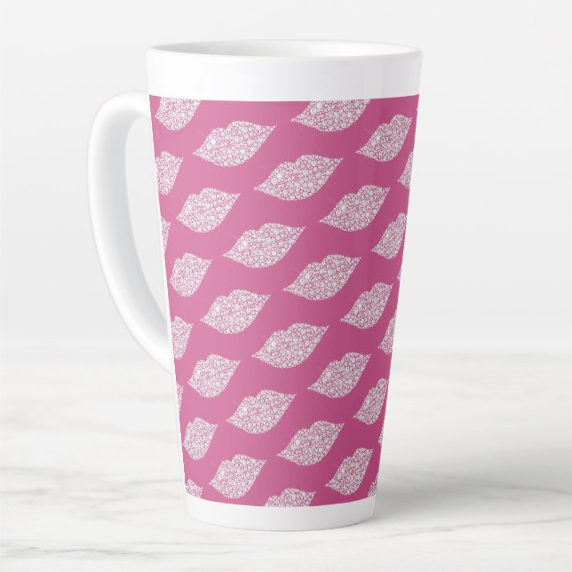 Tasse Latte Diamants de verre rose lèvres Kiss XOXO (Angle gauche)