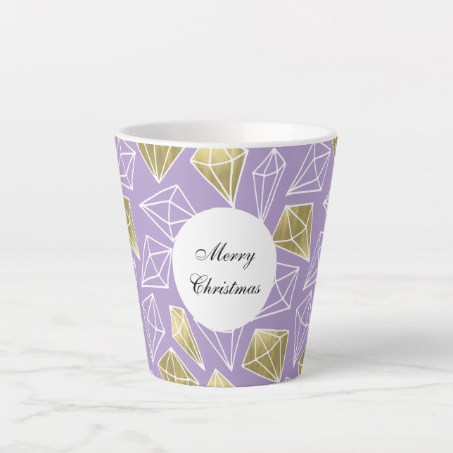 Tasse Latte Diamants d'or violet Noël (Devant)
