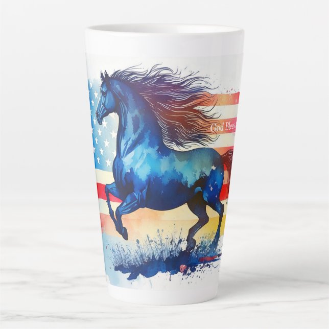 Tasse Latte Dieu bénisse le cheval patriotique américain (Devant)