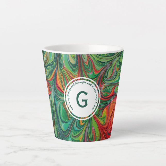 Tasse Latte DIEU RÉFUGE FORCE Monogramme Abstrait Personnalisé (Devant)
