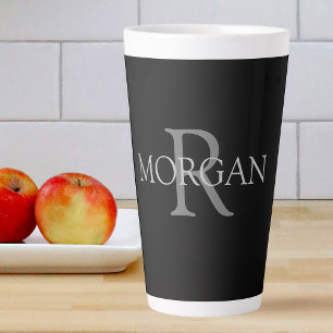 Tasse Latte DO-IT-YOURSELF Monogramme et nom, texte gris simpl