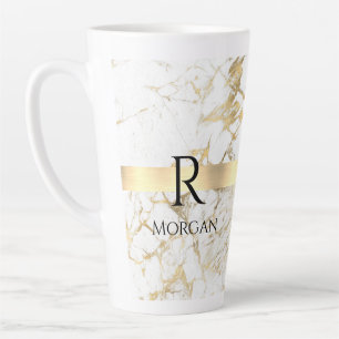 Tasse Latte do-it-yourself Monogramme Texte noir, Marbre blan