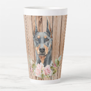 Tasse Latte Doberman & Fleurs à l'aquarelle