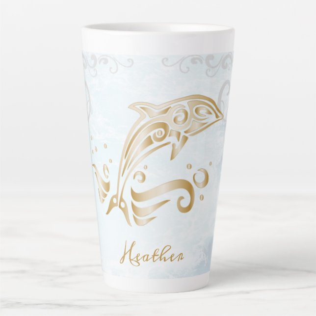 Tasse Latte Dolphin d'or Bouge de latte personnalisée (Devant)