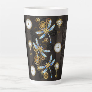 Tasse Latte Dragonflies de Steampunk sur arrière - plan rayé