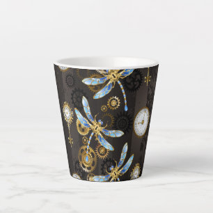 Tasse Latte Dragonflies de Steampunk sur arrière - plan rayé b
