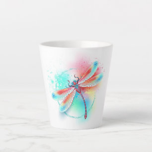 Tasse Latte Dragonfly rouge sur l'arrière - plan aquarelle