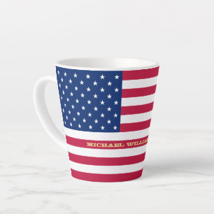 Tasse Latte Drapeau américain Patriotique Personnalisé Monogra