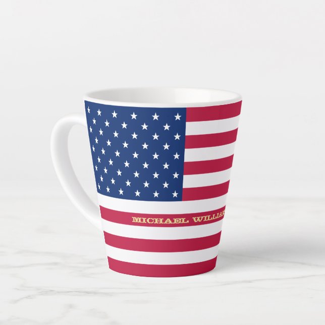 Tasse Latte Drapeau américain Patriotique Personnalisé Monogra (Angle gauche)