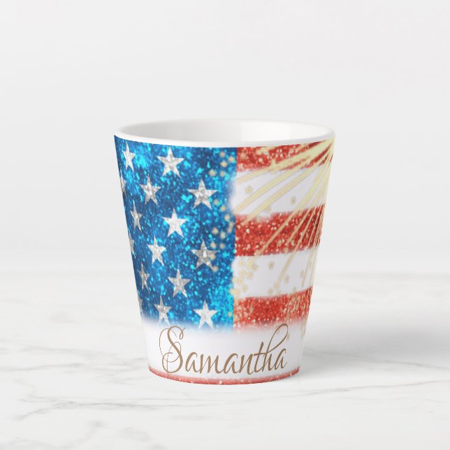 Tasse Latte Drapeau américain personnalisé 4 juillet (Devant)