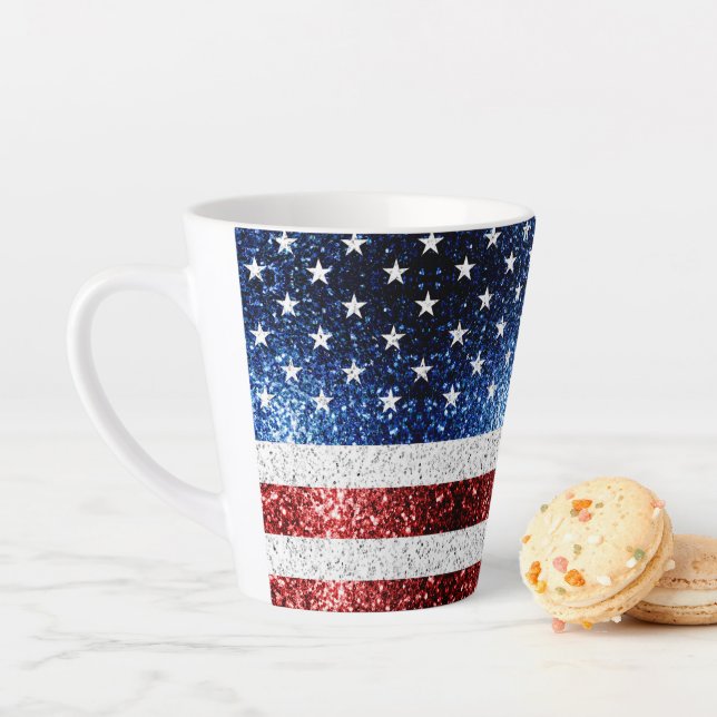 Tasse Latte Drapeau américain rouge blanc brillant parties sci (En situation)