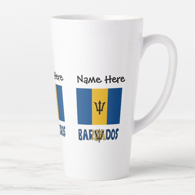 Tasse Latte Drapeau barbadien personnalisé de Barbarie  (Droite)
