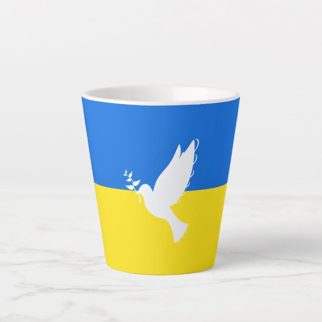 Tasse Latte Drapeau de l'Ukraine - La colombe de la paix - Lib (Devant)