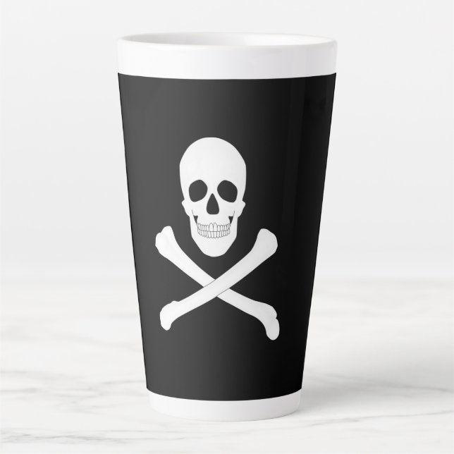 Tasse Latte Drapeau de pirate (crâne et os croisés) (Jolly rog (Devant)
