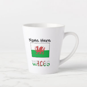 Tasse Latte Drapeau gallois personnalisé avec nom