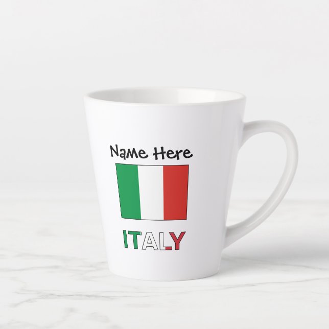 Tasse Latte Drapeau italien avec votre nom (Droite)