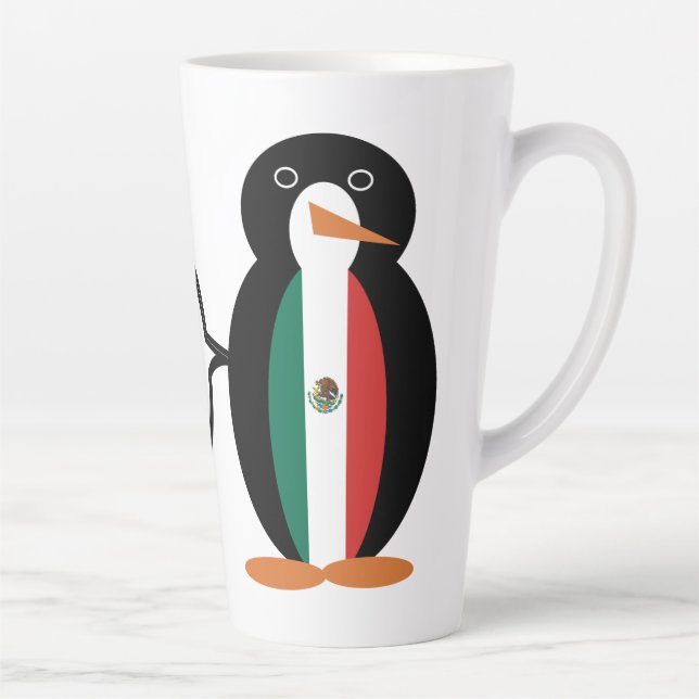 Tasse Latte Drapeau Mexicain Parlant Mme Penguin Large (Droite)