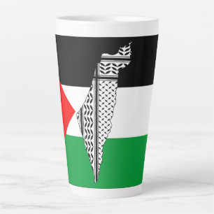 Tasse Latte Drapeau palestinien et carte avec Motif Keffiyeg