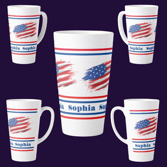 Tasse Latte Drapeau patriotique américain personnalisé (Créateur téléchargé)