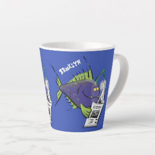 Tasse Latte Drôle caricature de poisson de pêcheur