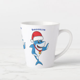 Tasse Latte Drôle dessin animé de requin de Noël