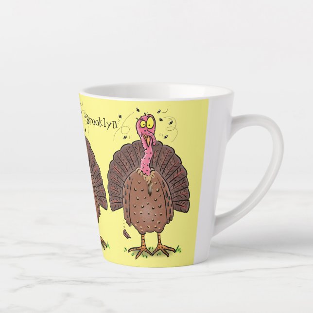 Tasse Latte Drôle dinde marron de la ferme avec des mouches de (Droite)