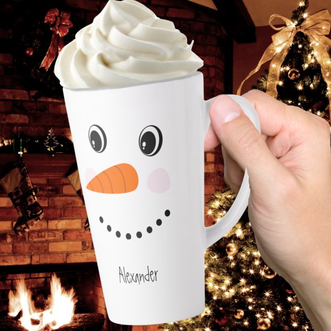 Tasse Latte Drôle Happy Face Snowman Noël Hot Coco (Créateur téléchargé)
