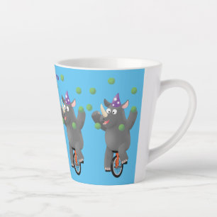 Tasse Latte Drôle rhinocéros mignon jonglant sur monocycle