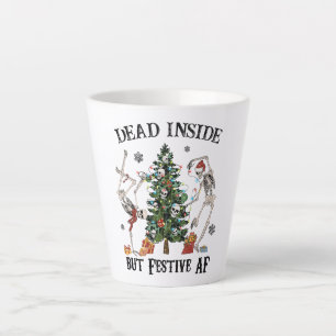 Tasse Latte Drôle Skeleton de Noël - Mort à l'intérieur mais F