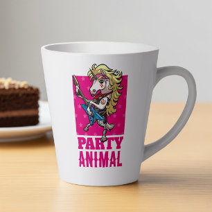 Tasse Latte Drôle Unicorn Party Animal Glam Rocker Cartoon
