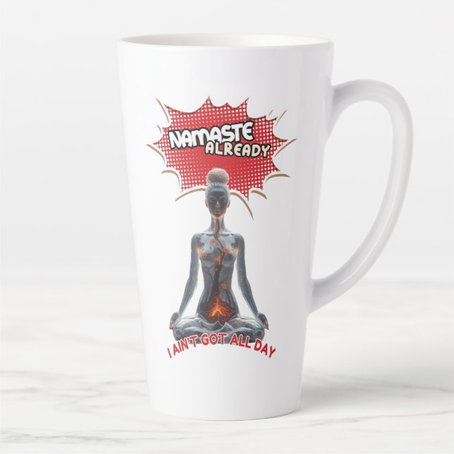 Tasse Latte Drôle Yoga Comic Pop Art - "Namaste Déjà" (Droite)