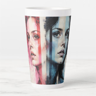 Tasse Latte Dualité Rouge et Bleue - Portraits jumeaux dans Ab