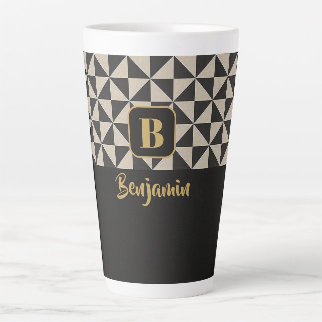 Tasse Latte Duo Geo Black & Stone Grey Personnalités (Devant)