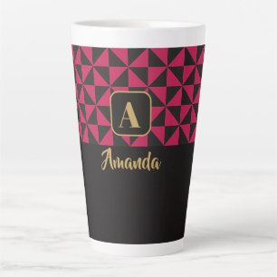 Tasse Latte Duo Geo Noms Personnalisés Noir & Rose