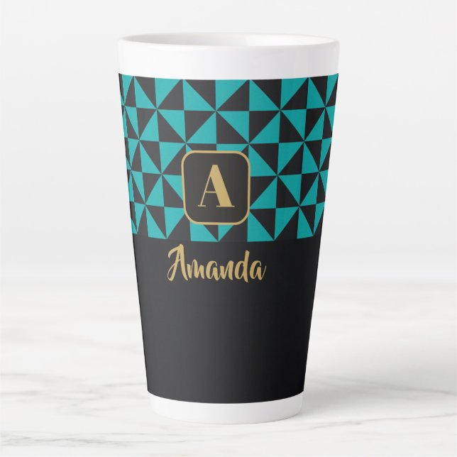 Tasse Latte Duo Geo Noms Turquoises et noirs (Devant)