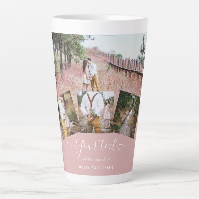 Tasse Latte Dusty Rose PHOTO COLLAGE DE MARIAGE personnalisé C (Devant)