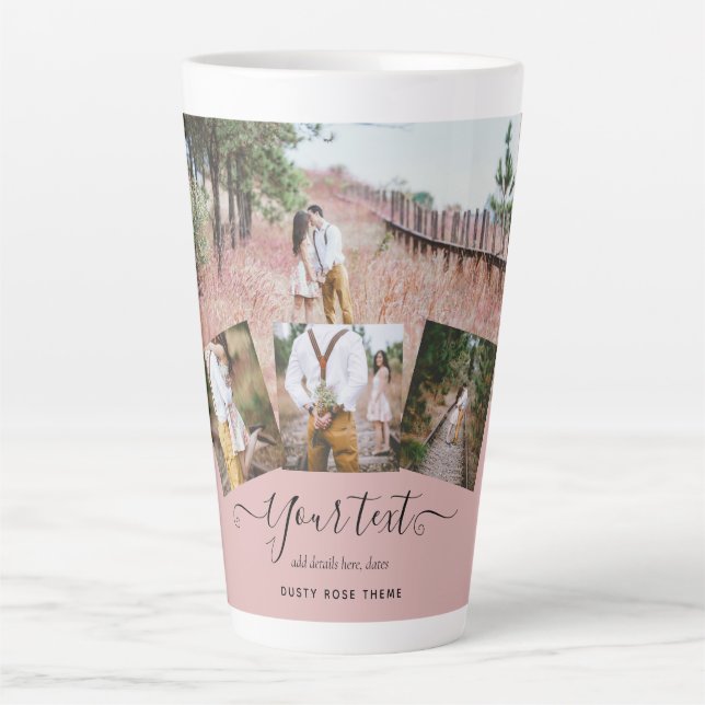 Tasse Latte Dusty Rose rose Newlywets Mariage PHOTO Cadeau (Devant)