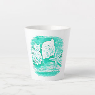 Tasse Latte eau de la plage côtière coquillage turquoise étoil