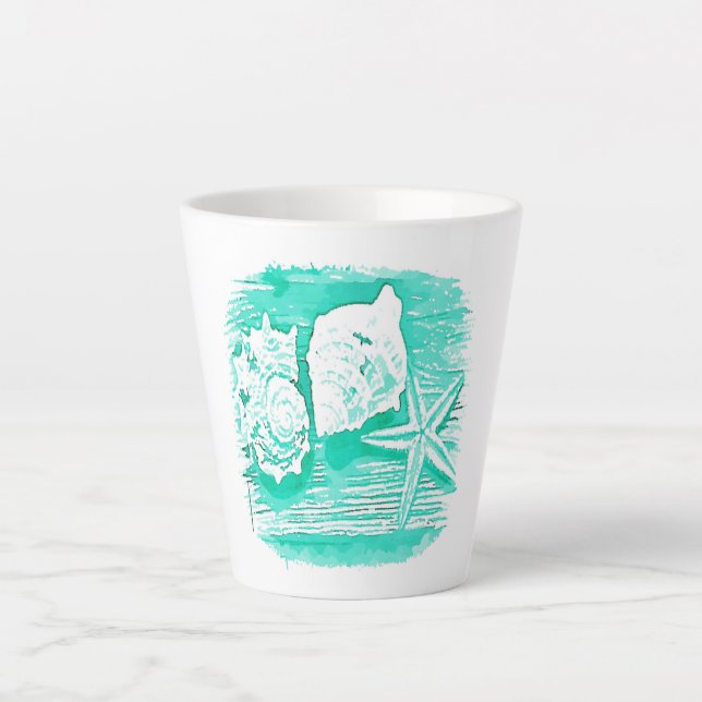 Tasse Latte eau de la plage côtière coquillage turquoise étoil (Devant)