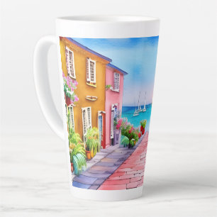 Tasse Latte Eau Sunset Village du bord de mer