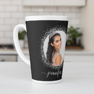 Tasse Latte Écriture de nom de parties scintillant en argent n