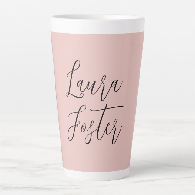 Tasse Latte Écriture manuscrite classique Nom élégant Rose Gol (Devant)