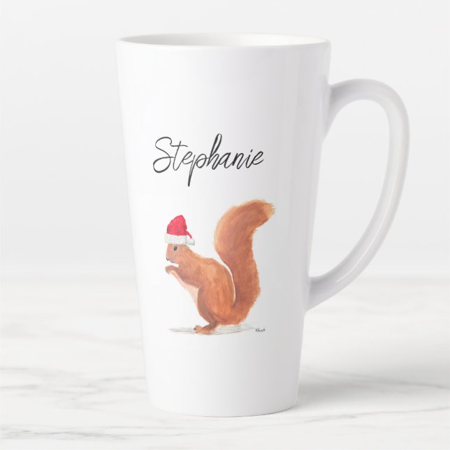Tasse Latte Écureuil animal d'aquarelle Père Noël Joyeux Noël (Droite)