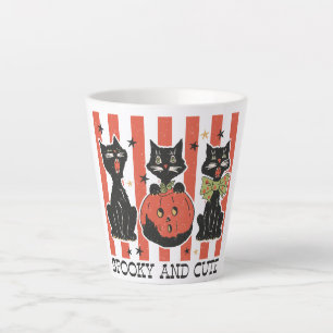Tasse Latte Éffrayant et mignon - Chat noir et Citrouille