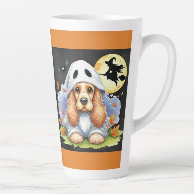 Tasse Latte Éffrayant mignon Cocker Spaniel Ghost Chien Hallow (Droite)