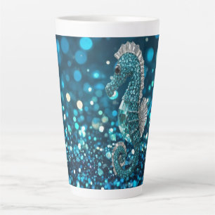 Tasse Latte Élégance en mouvement : Aqua Seahorse sur Aqua Bok