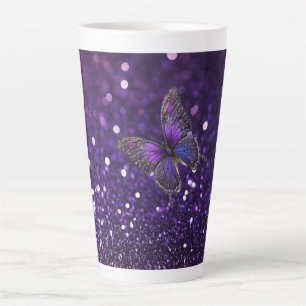 Tasse Latte Élégance Enchantante : Le papillon pourpre