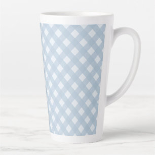 Tasse Latte Élégant À damiers diagonale, bleu et blanc