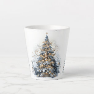 Tasse Latte Élégant Arbre de Noël Or Ornements Neige