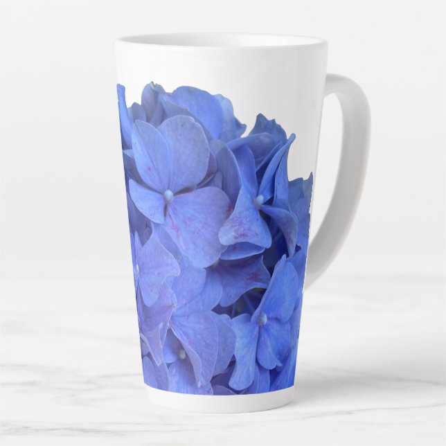 Tasse Latte Elégant bleu perwinkle hydrangée florale (Angle droit)